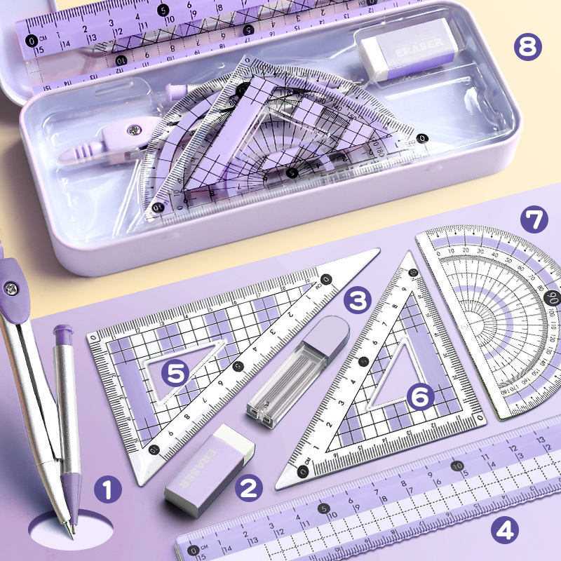 8 Pcs Geometry Set for Student - Math Geometry Set With Compass review and price