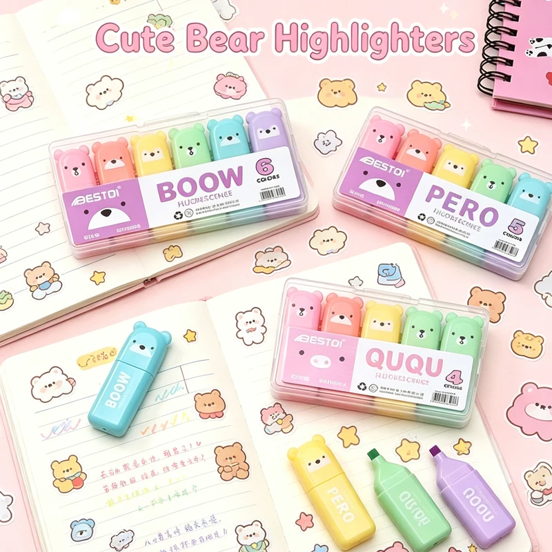 Kawaii Bear Highlighter Pens S - Pastel Highlighter Set Double Ended review and price